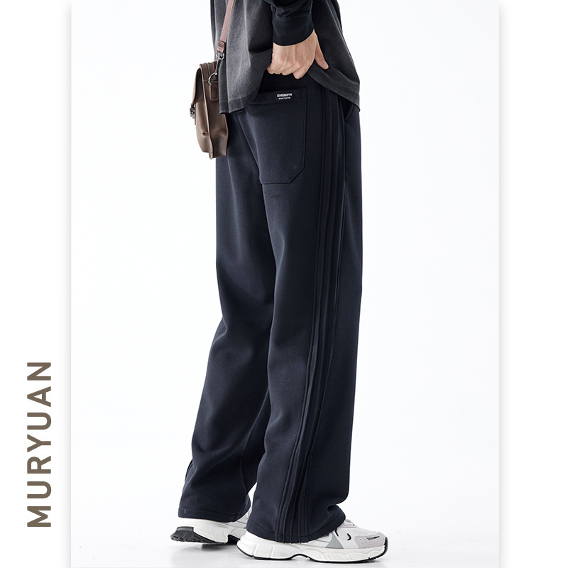 Muyuan Men's Wear 2026 Spring/Summer New Knitted Straight-Leg Pants Men's Mid-Waist Sports Trendy Casual Striped Long Pants