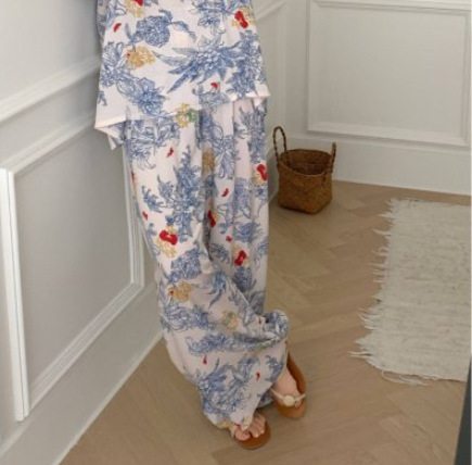 [Spot Clear] Nuevos pantalones anchos chinos de seda de algodón, pantalones de pijama perezosos de cintura alta rectos sueltos de primavera y verano para mujer