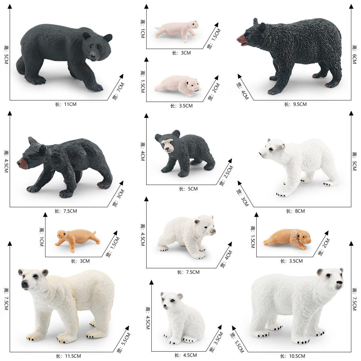 Oso polar oso negro proceso de crecimiento adornos Modelo de ciclo de crecimiento de oso de simulación transfronteriza