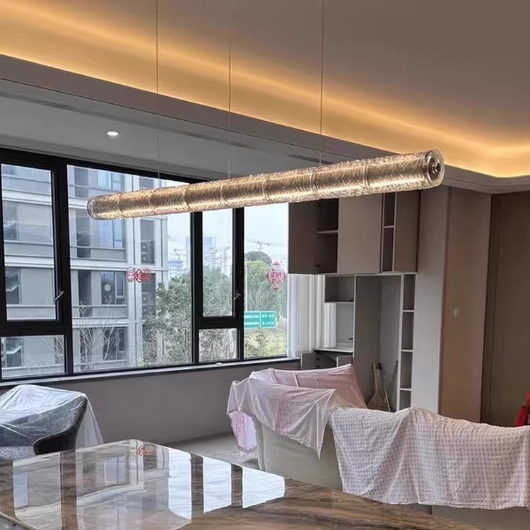 意大利FLOS高级感一字长条餐厅吊灯轻奢水晶玻璃餐桌岛台感应灯具