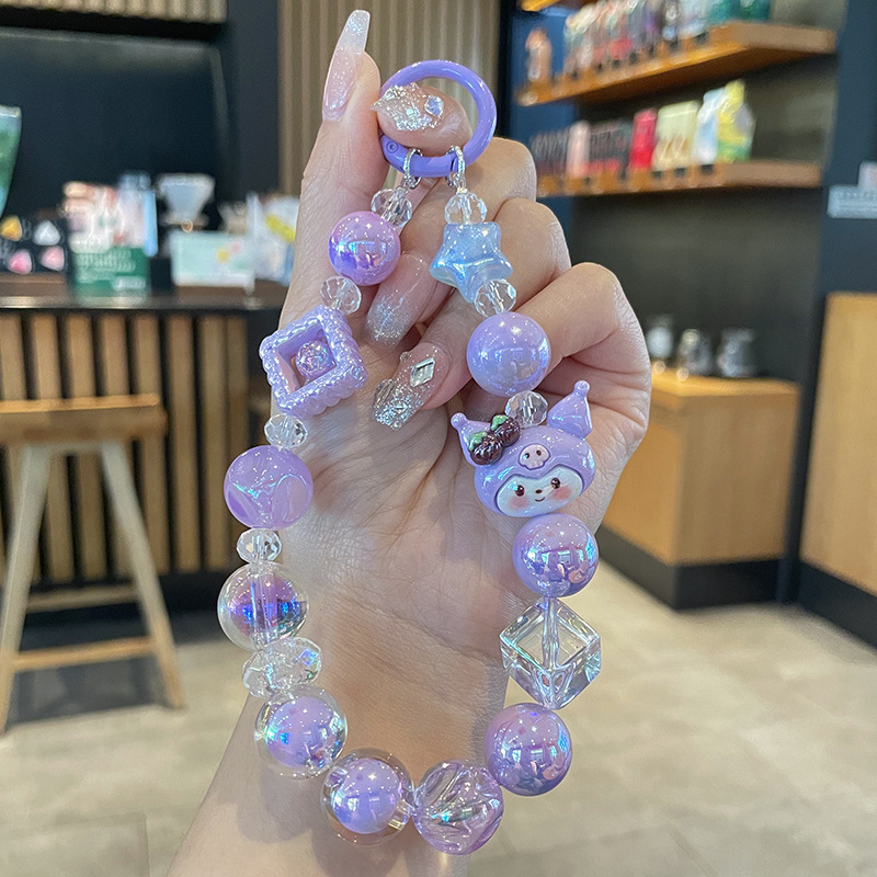 卡通三丽鸥萌粒手机链条串珠 库洛米高级感短款防丢垫片手机挂链|undefined