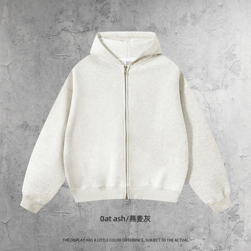 KITE男装丨Boxy版型重磅帽衫350G抓绒hoodie连帽卫衣双头拉链衫男|undefined
