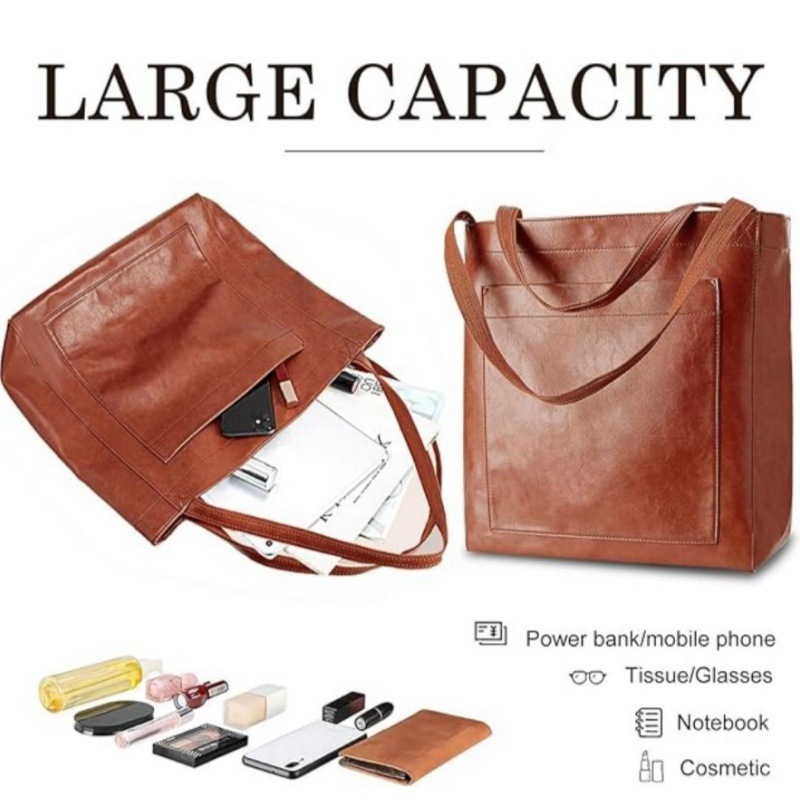 Women's Leather Hand-Held Shoulder Retro Oil Wax Leather Bag Large Capacity Fashionable New Tote Bag Factory Store