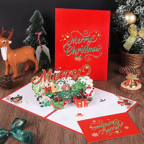 S650#Red Christmas three-dimensional greeting card (with envelope)