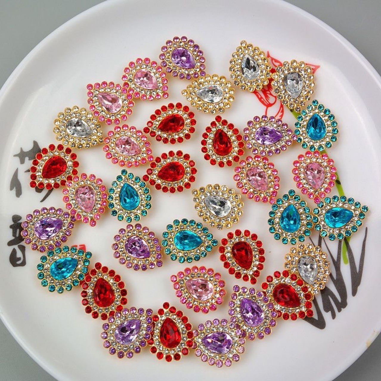 16x20mm混色三层太阳花心钻马眼钻雪花心水滴钻平底钻手工diy材料