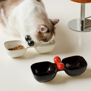 Ceramic Puppy Bowl Cat Bowl Cat Bowl Cat Food Basin Pet Supplies Bowl Drinking Bowl Snacks Canned Bowl Double Bowl Integrated