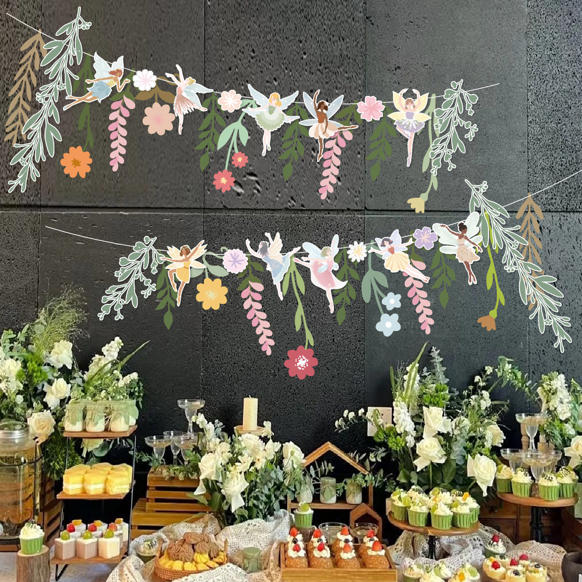 2025ins wind pull flower holiday flower fairy leaf set hanging decoration birthday decoration flower banner holiday decoration 2