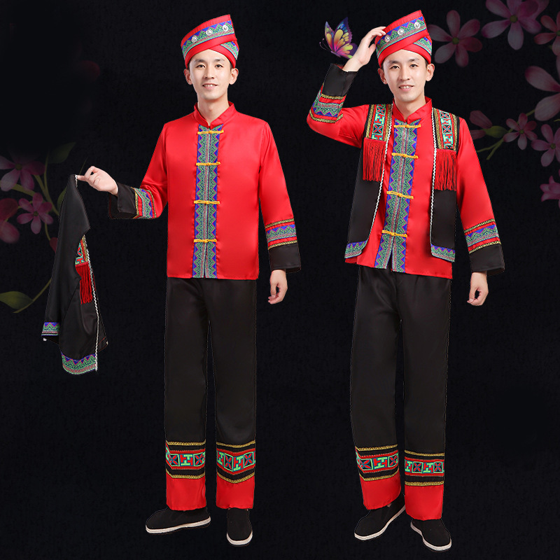 少数民族服装男云南民族风苗族舞蹈服演出服广西壮族傣族表演服饰