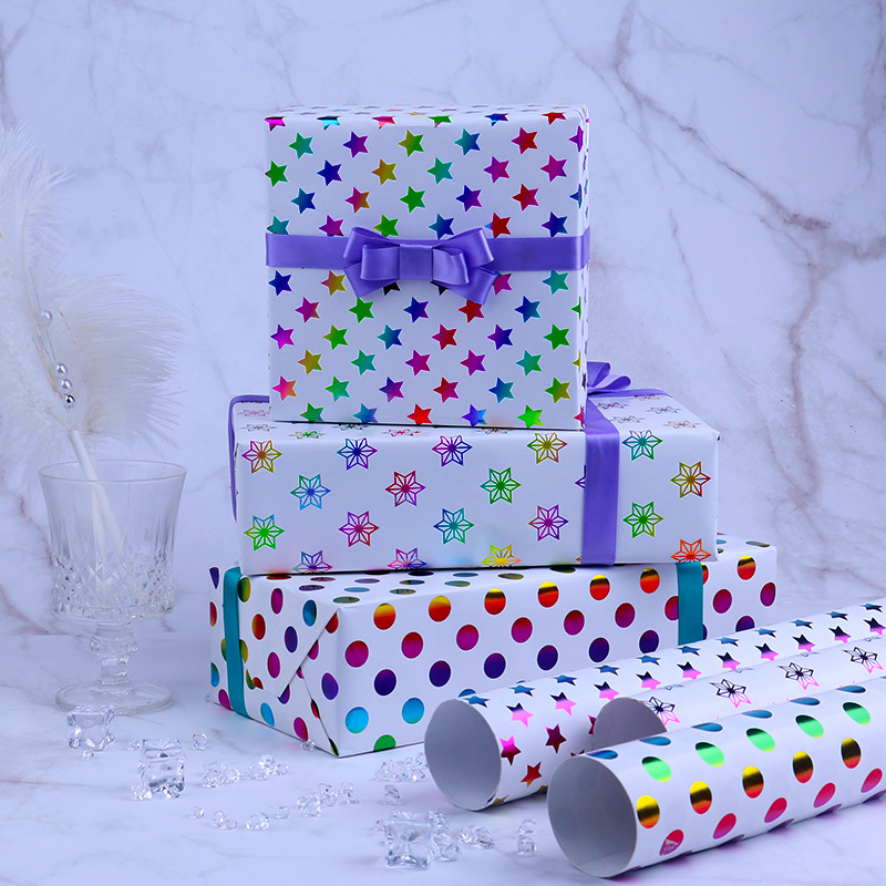 Papel de Regalo de 520 Colores con Estampado en Caliente, Papel de Envolver para Regalos Navideños, Fabricante al por Mayor, Caja de Regalo para Cumpleaños y Día de San Valentín