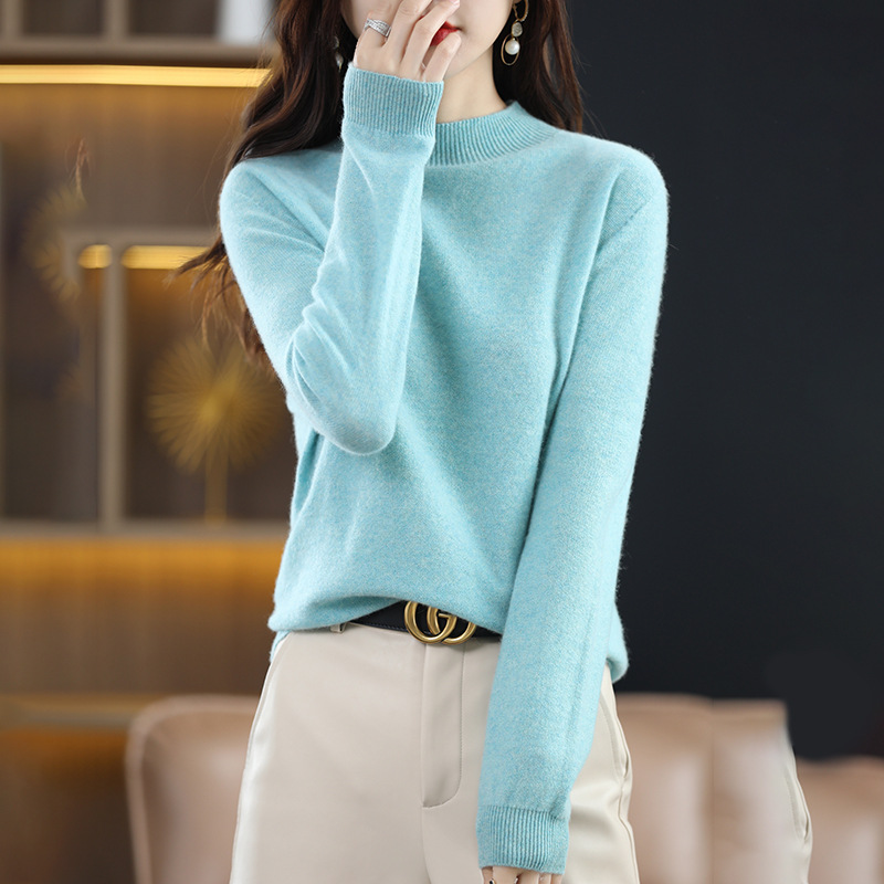Primavera camisa de fondo popular suéter de las mujeres medio cuello alto suéter de color sólido de moda todo-fósforo entrega de una sola pieza image 12
