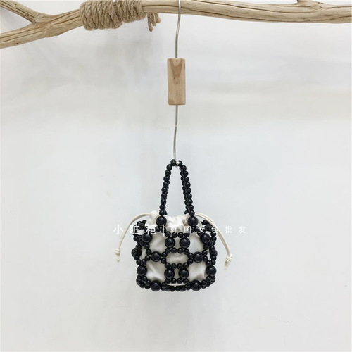 本季 法式仙女迷你镂空手工编织珍珠串珠包包手提菜篮子斜挎包