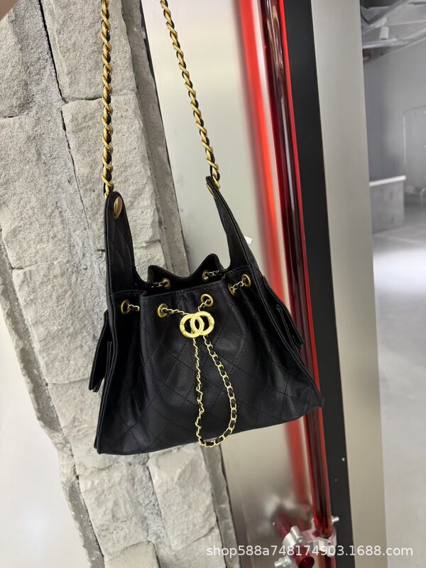 小香25C抽绳水桶包鱼子酱菱格链条包中古托特包大容量单肩腋下包|undefined