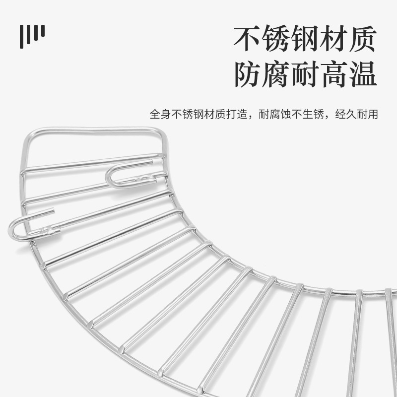 Bandeja de horno de acero inoxidable al aire libre estante de drenaje de aceite que acampa portátil en forma de espalda hebilla fija freír filtro de aceite semicírculo estante de aislamiento térmico