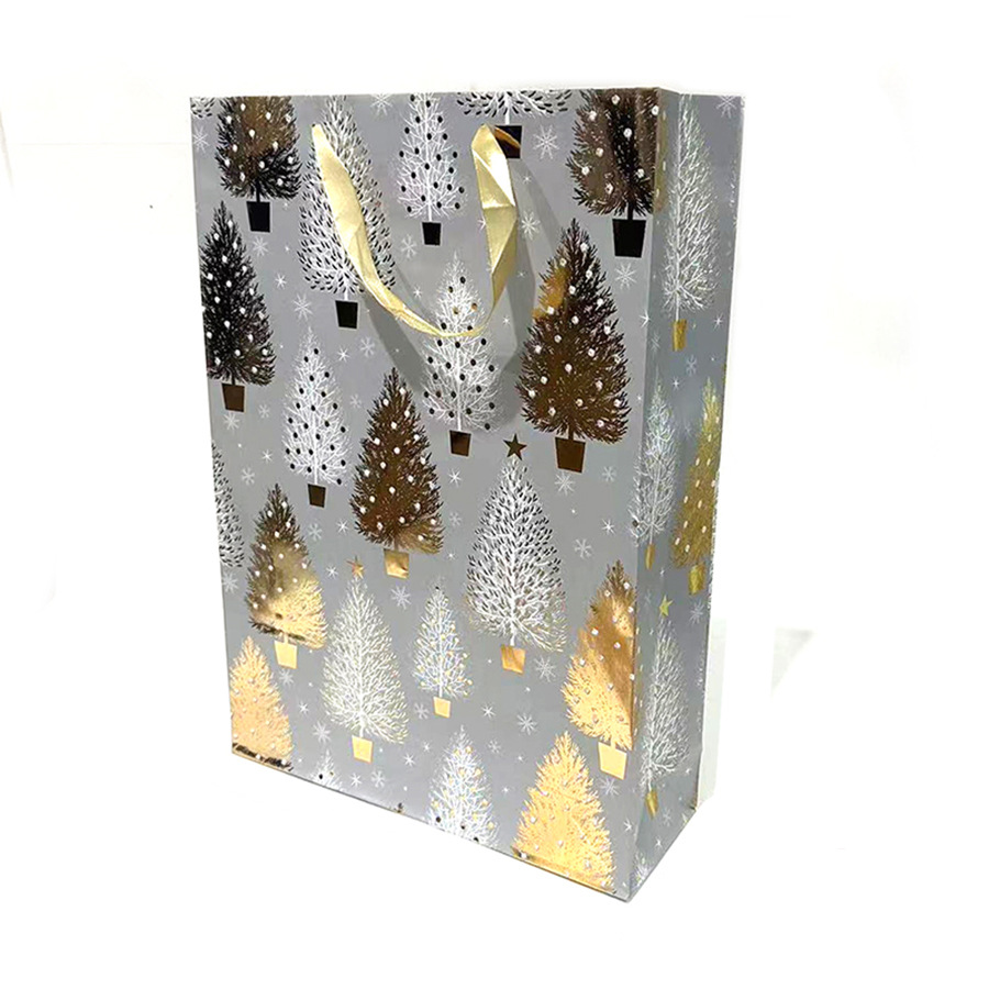 Bolsa de regalo portátil, bolsa de papel para embalaje de fiestas navideñas, bolsa de fondo plano con diseño de árbol de Navidad de dibujos animados, caja de regalo de edición limitada de Navidad