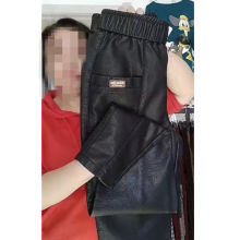 21678大爱美依缘2025秋冬新款时尚松紧腰女休闲黑色PU皮裤显瘦潮