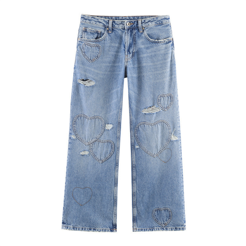 Foreign Trade 2026 Spring New European and American Style Women's Fashion Casual Loose Graphic Ripped Jeans 0695012