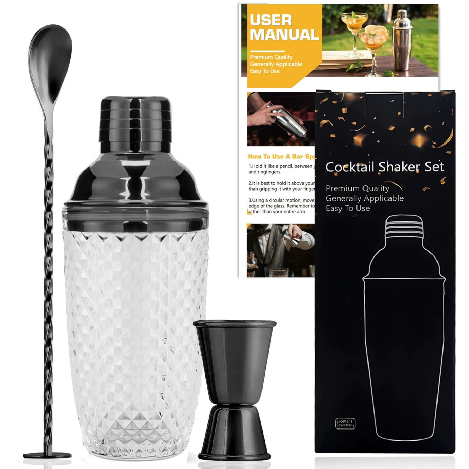 [3종세트] 400ml 건 블랙 다이아몬드 패턴 유리 스타일