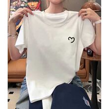 时尚百搭洋气正肩纯棉圆领短袖t恤女减龄浅花灰色上衣打底衫夏季