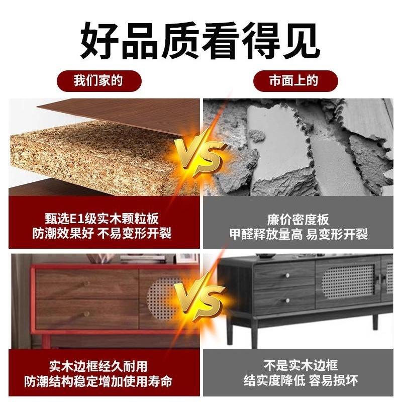实木中古风电视机柜复古藤编茶几2025新款客厅家用法式落地储物柜|undefined