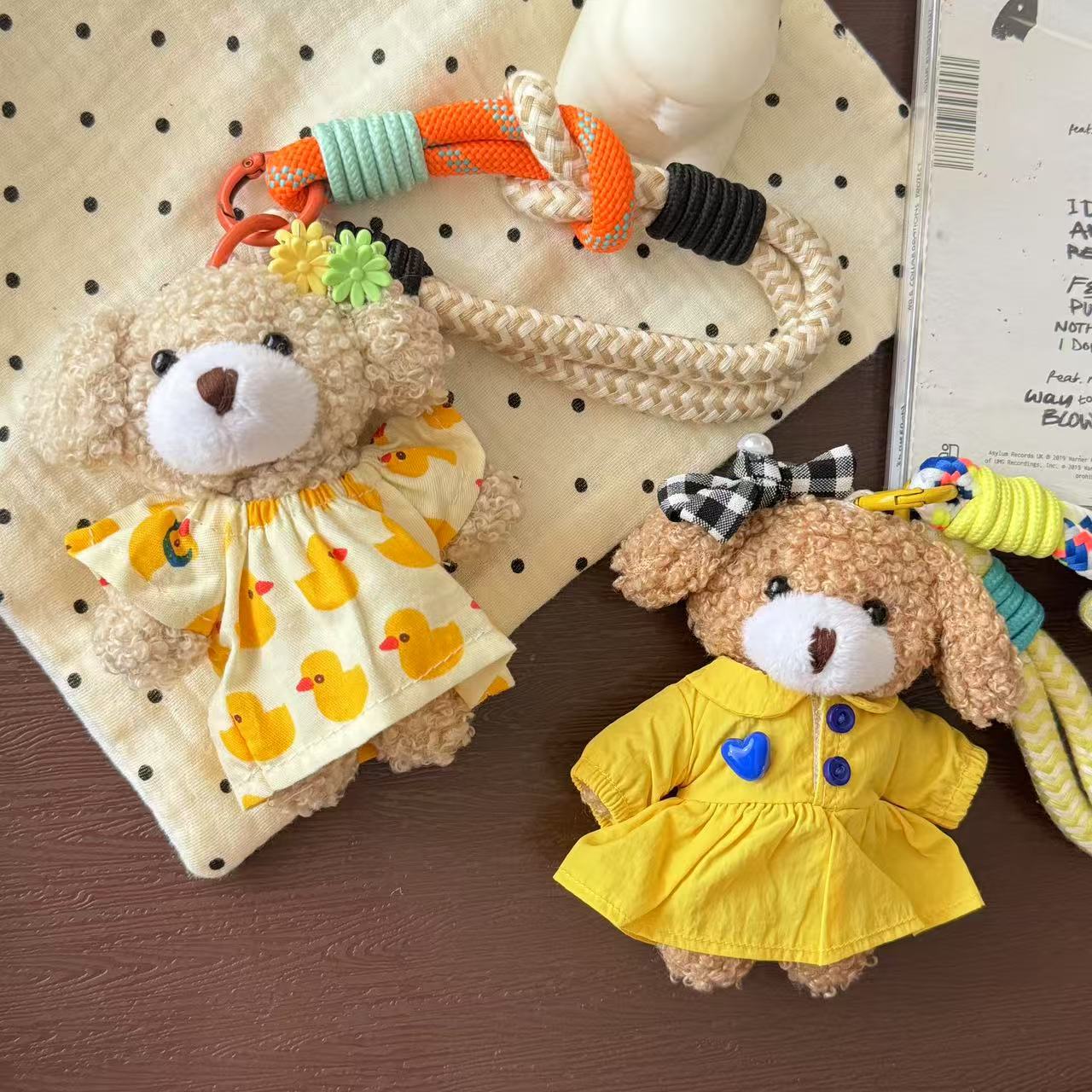 MengMeng Dog Mobile Phone Chain South Korea Handmade Pendant Bow Bear Pendant Summer Pendant School Bag Hanging Keychain