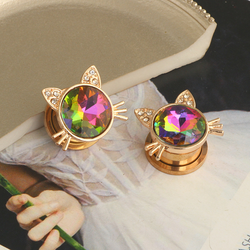 Cross-border Stainless Steel Cat Head Piercing Ear Hole Tool Punk Crystal Earrings detail image 8