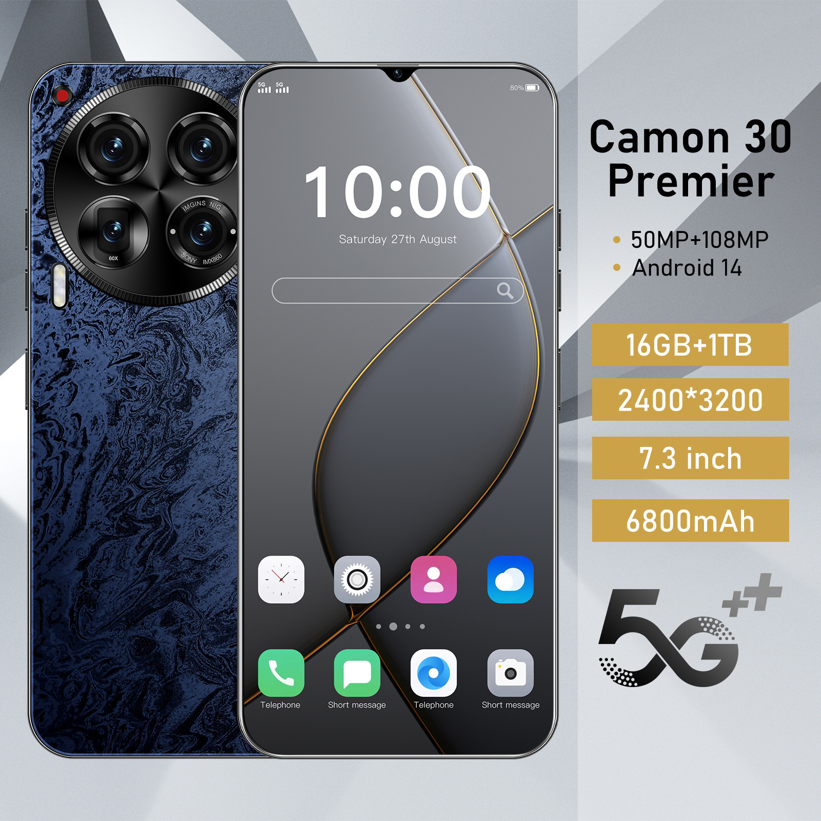 Camon30 Cross-Border Mobile Phone 16+1t Android Smartphone 7.3inch Large Screen Can Be Shipped on Behalf of the Source Factory