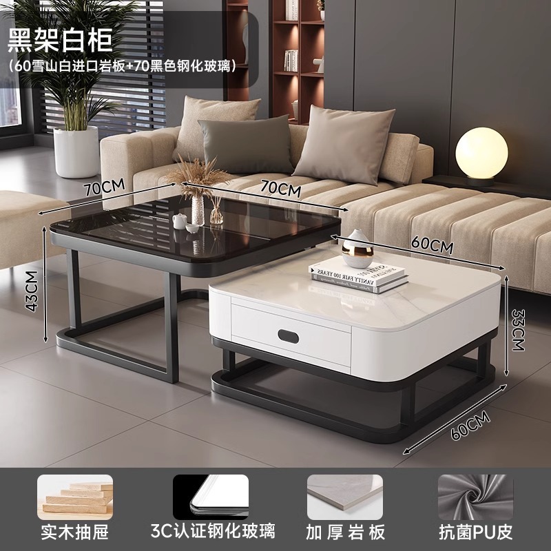 Mesa de té de roca sala de estar de alquiler familiar pequeña casa de lujo simple cuadrado moderno cuadrado de vidrio