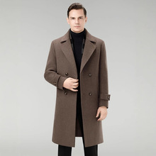 冬加厚双面呢绵羊毛大衣男式黑色长款风衣西装领中年可拆鹅绒内胆