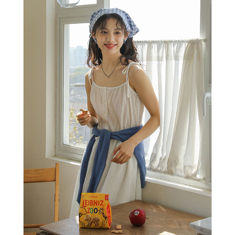 Japanese-Style Fresh and Simple Cotton-Linen Spaghetti Strap Dress for Women, New Summer Model, Petite Size, White, Minimalist, Mid-Length, Lightweight Dress Japanese-Style Fresh and Simple Cotton-Linen Spaghetti Strap Dress for Women, New Summer Model, Petite Size, White, Minimalist, Mid-Length, Lightweight Dress