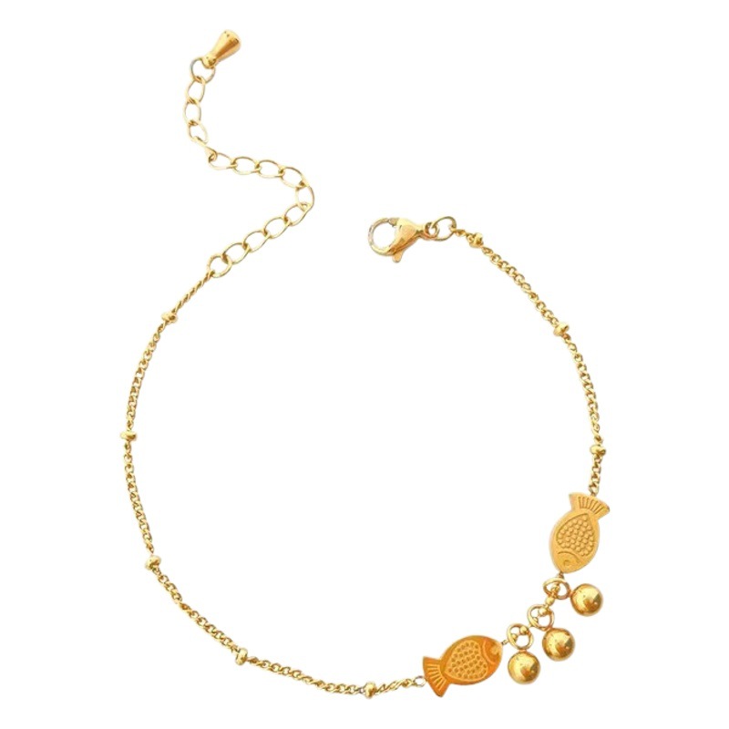 Colgante de cuentas de acero de titanio tobillera de pescado pequeño estilo coreano femenino elegante estilo frío diseño de nicho sentido ins popular Red roja exquisita