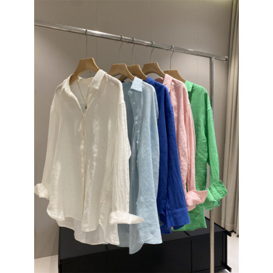 French White Linen Shirt Women's Spring and Autumn Thin Loose Elegant Old Money Style High-end Cotton and Linen Shirt Sunscreen Top