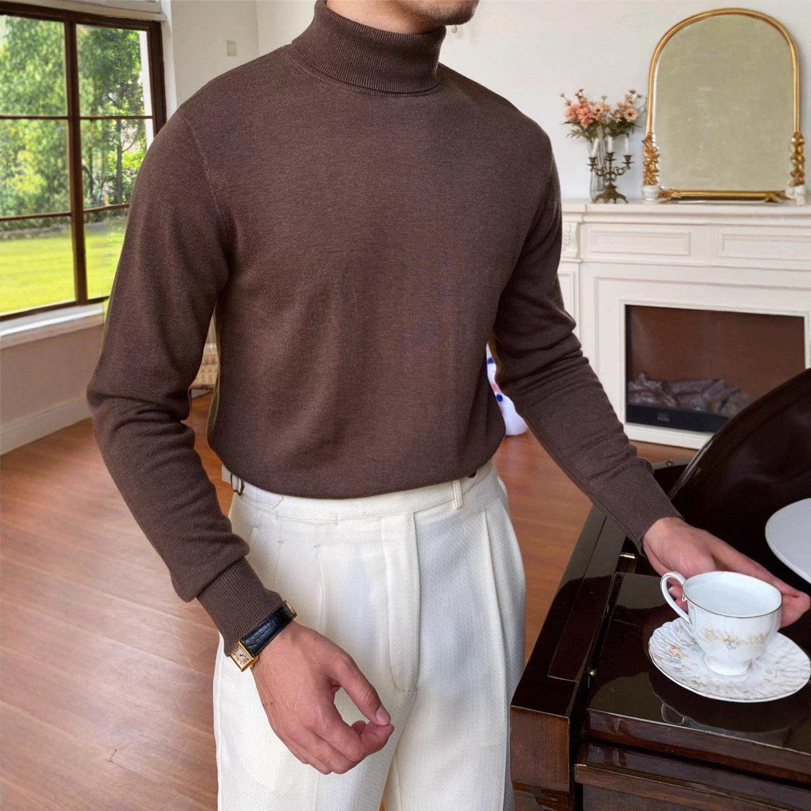 Men's Slim-Fit Turtleneck Sweater – Business Casual Knit Pullover, Wrinkle-Resistant & Warm (M-3XL, 13 Colors)_voghion.com