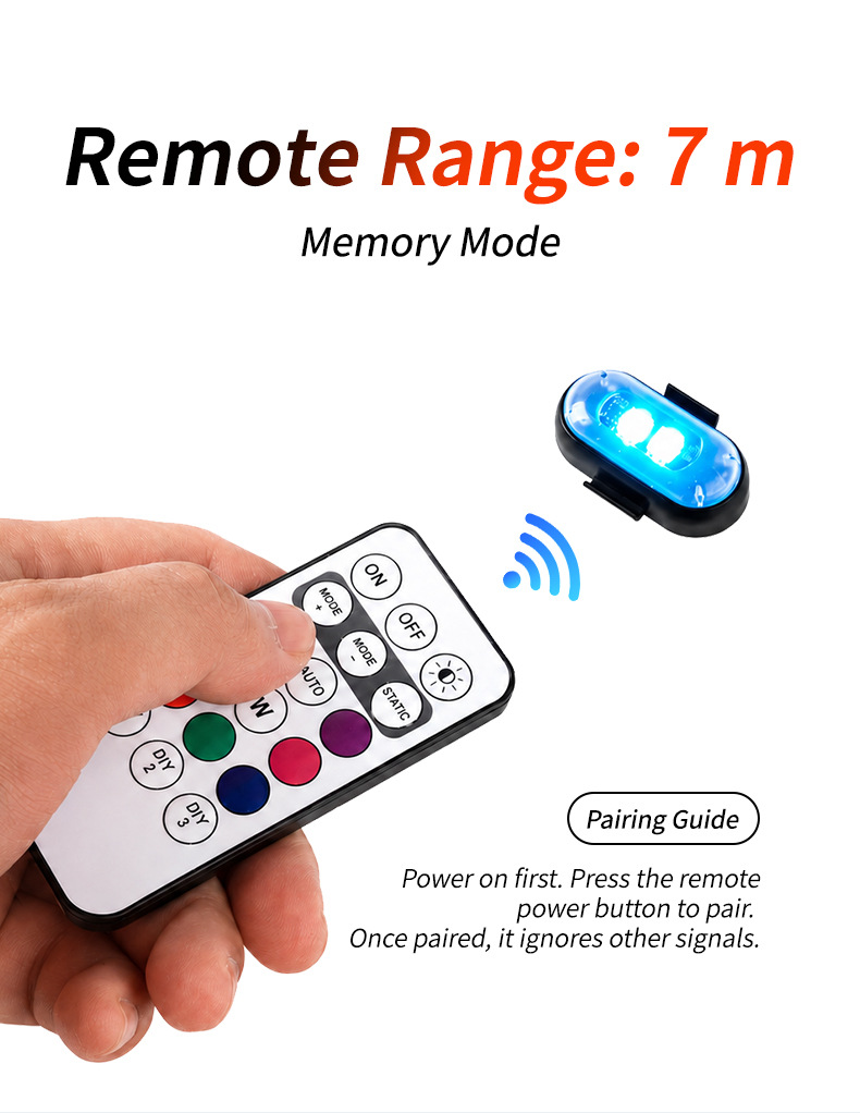 Wireless Remote Control Aircraft Light for Foreign Trade, Multi-Mode Colorful LED Strobe Light, Rechargeable RGB Warning Light for Cars and Motorcycles