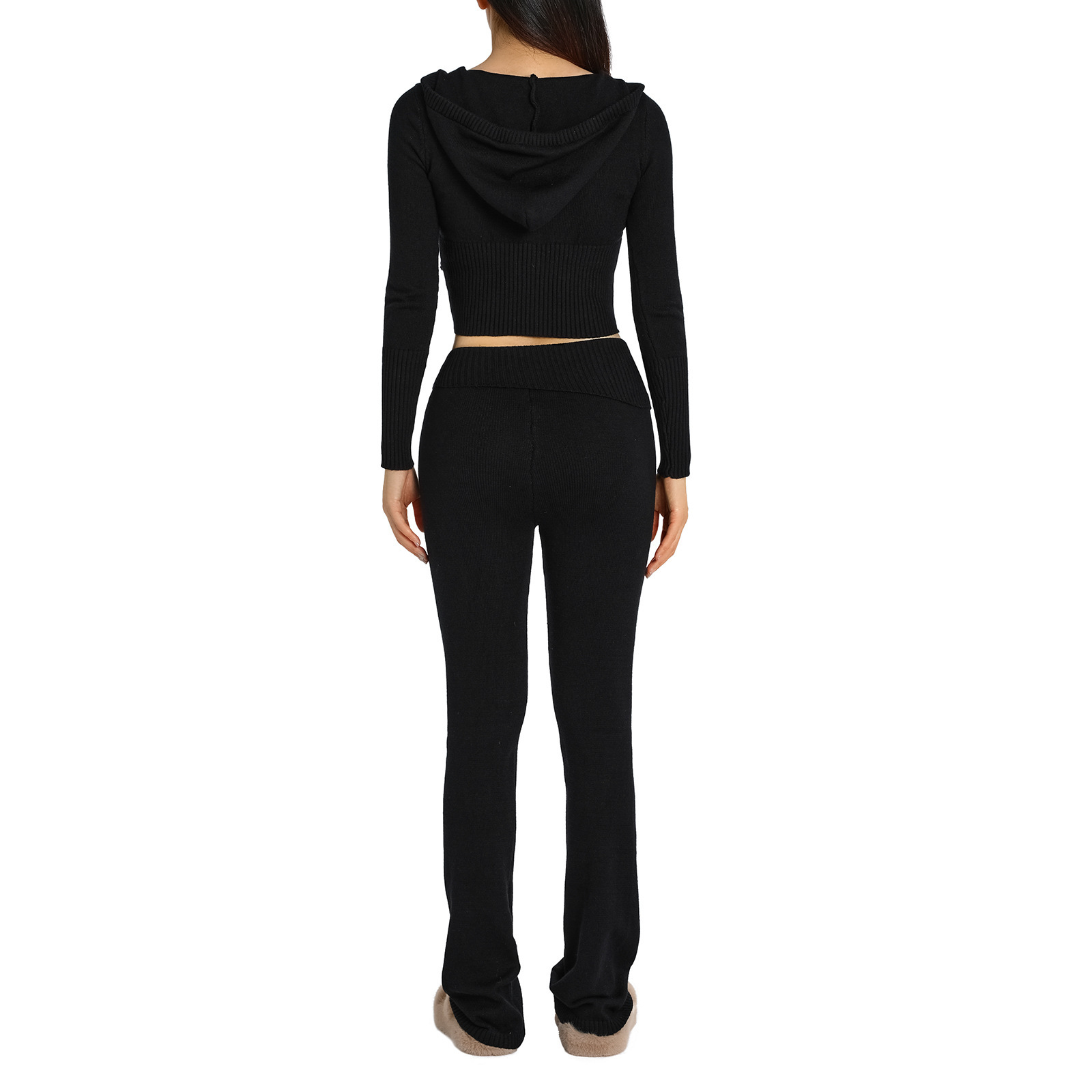 Ensemble deux pièces en tricot à capuche pour femme, pantalon sexy à manches longues et taille haute, à la mode_voghion.com