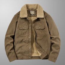 跨境新款羊羔绒外套男士加绒加厚棉衣休闲工装棉服复古灯芯绒夹克