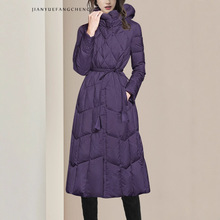 可2025秋羽绒服中长款过膝连帽收腰白鸭绒长款羽绒衣保暖