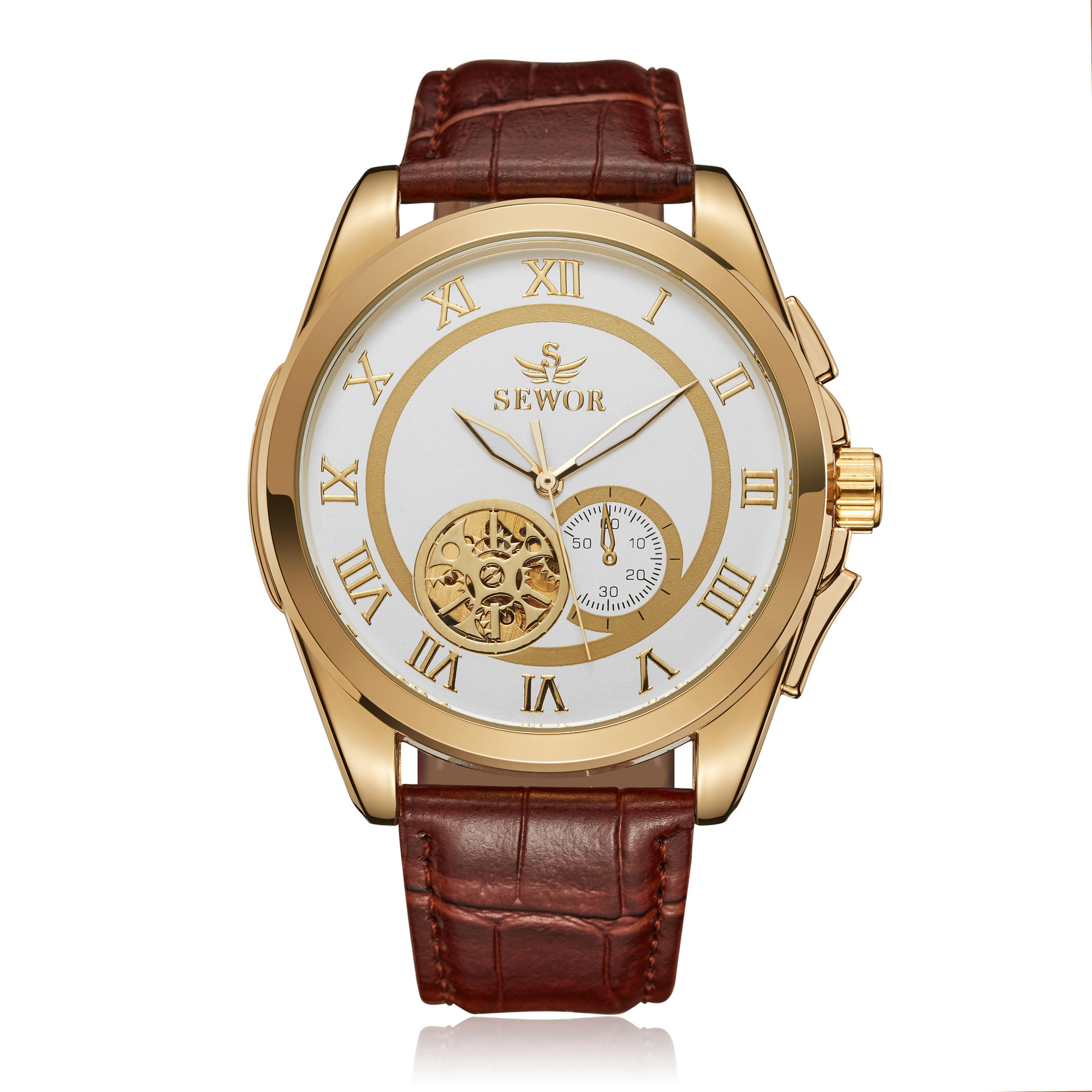 SEWOR reloj mecánico automático de los hombres huecos escala romana Correa casual reloj transfronterizo con transporte de carga