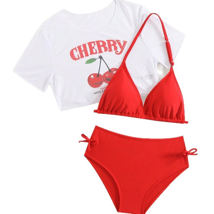 Dreiteiliges Bikini-Set für Mädchen, niedlicher Zweiteiler mit Cartoon-Print und Crop-Top für Kinder und Teenager, weiches, schnelltrocknendes Material_voghion.com