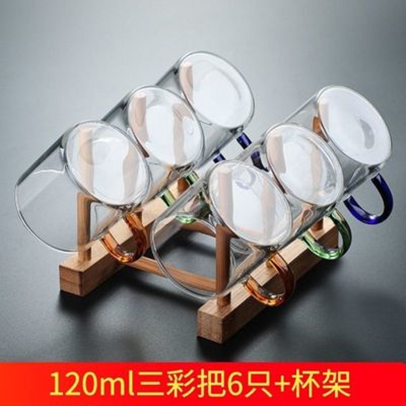 Venta al por mayor de vidrio borosilicato pequeña taza de té mango de color taza de vidrio con mango taza de té de Kung Fu transparente