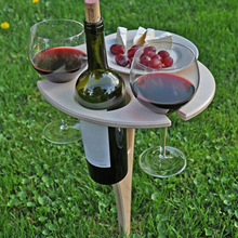 創意木質紅酒杯折疊支架草坪插地酒架戶外野餐露營酒架折疊工藝品