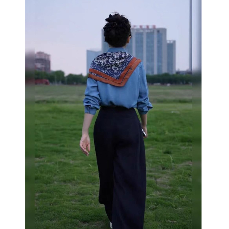 2025新款法式小资高级感轻职场通勤穿搭长袖蓝色衬衫女夏上衣薄款|undefined