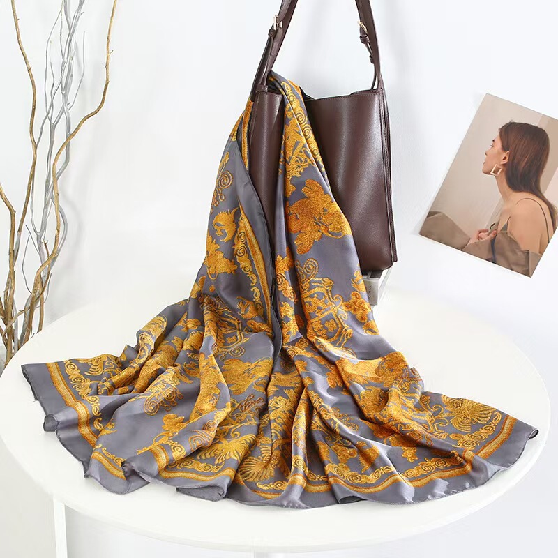 Silk Scarf for Women, Brocade Print, Long Thin Shawl, Decorative Scarf, Beach Towel, 2026 Summer New Fashion Trend Silk Scarf for Women, Brocade Print, Long Thin Shawl, Decorative Scarf, Beach Towel, 2026 Summer New Fashion Trend