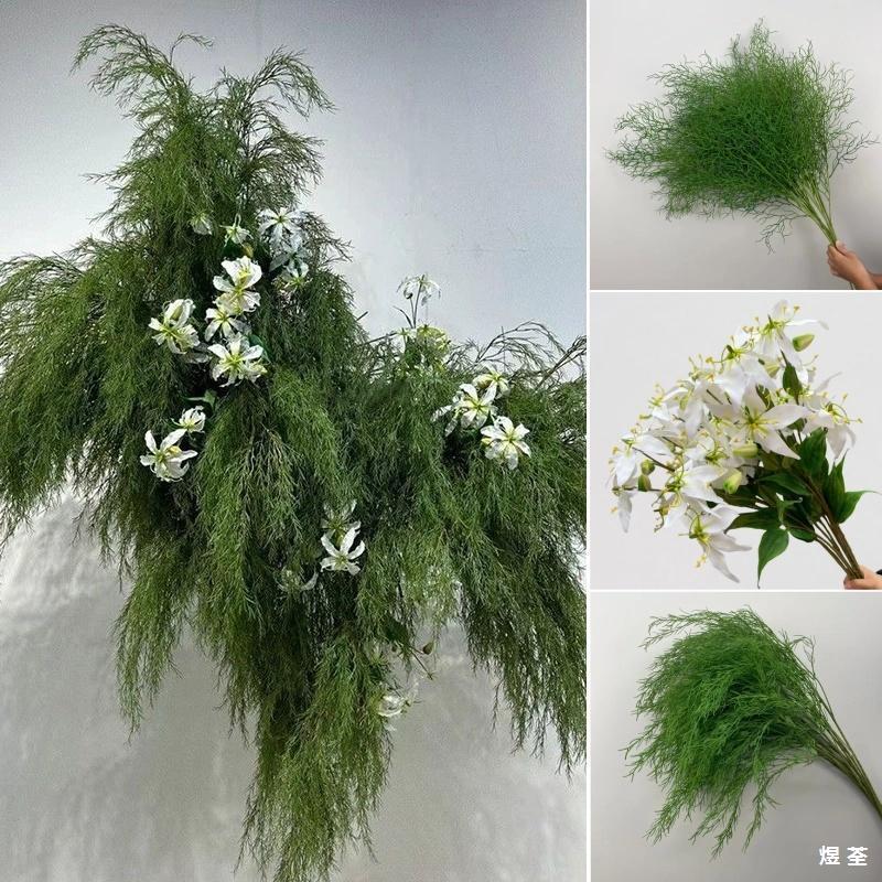 仿真绿植插花婚庆森系背景造景 橱窗花艺白绿绿植装饰 龙须草与芦