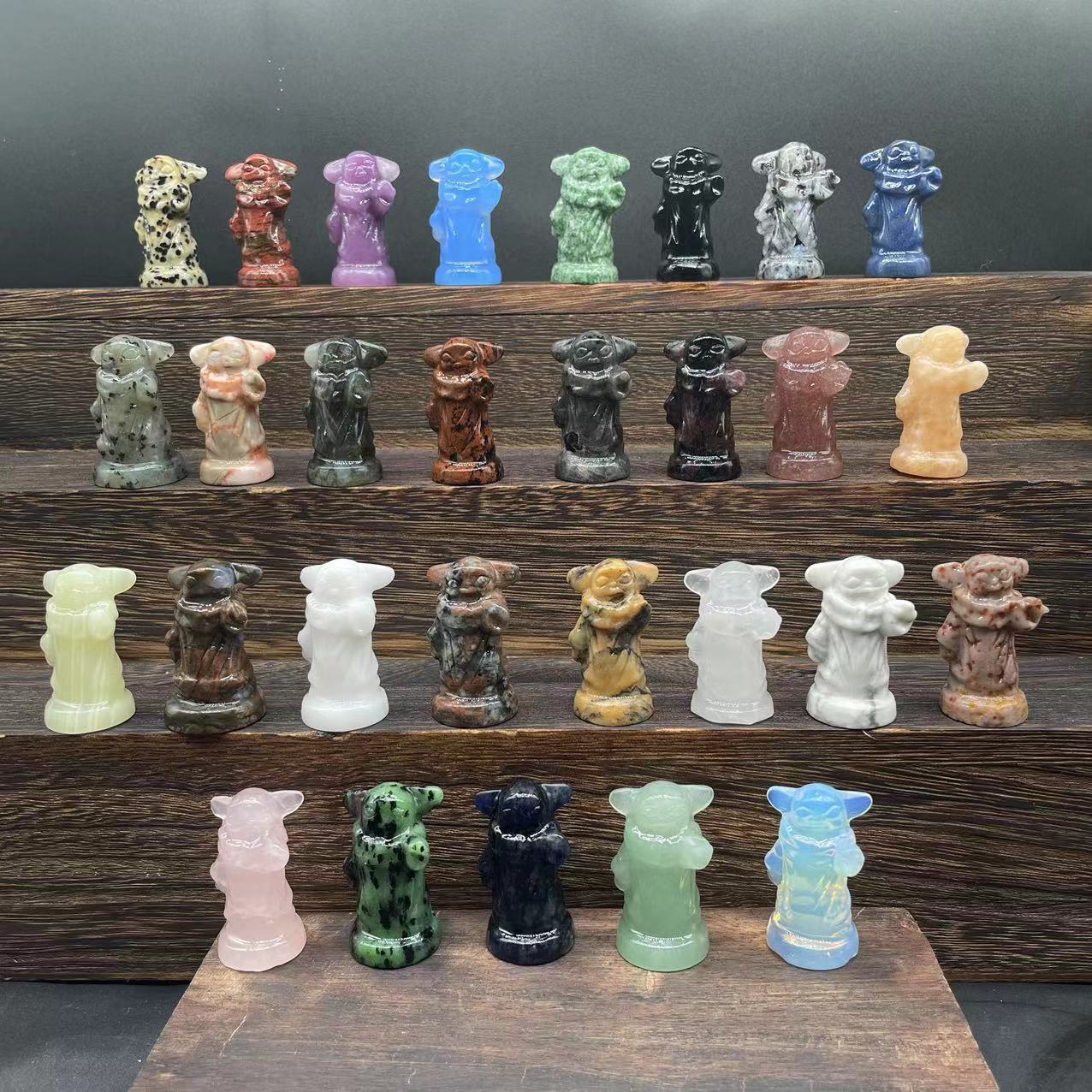 crystal yoda 4公分 半寶石雕刻尤達 粉晶白水晶紫雲母