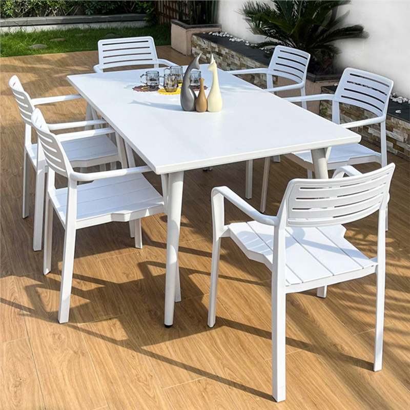户外桌椅白色奶茶店简约露台铝合金庭院露天室外休闲折叠长桌组合