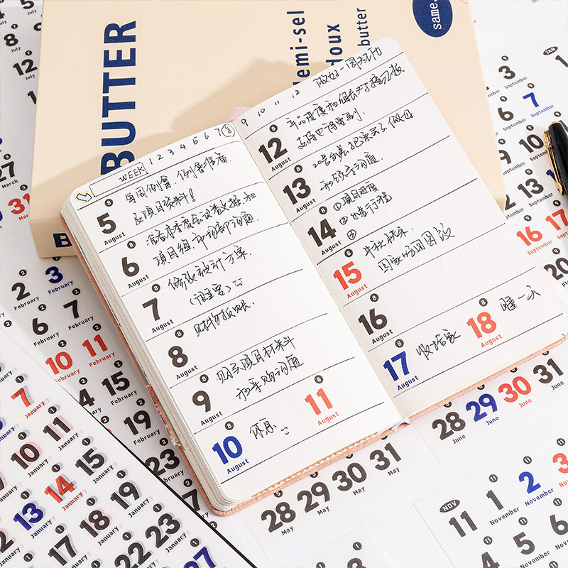 Fecha de anotación 365 días de fecha pegatinas de cuentas de mano calendario transfronterizo calendario desgarrable pegatinas de calendario de año completo