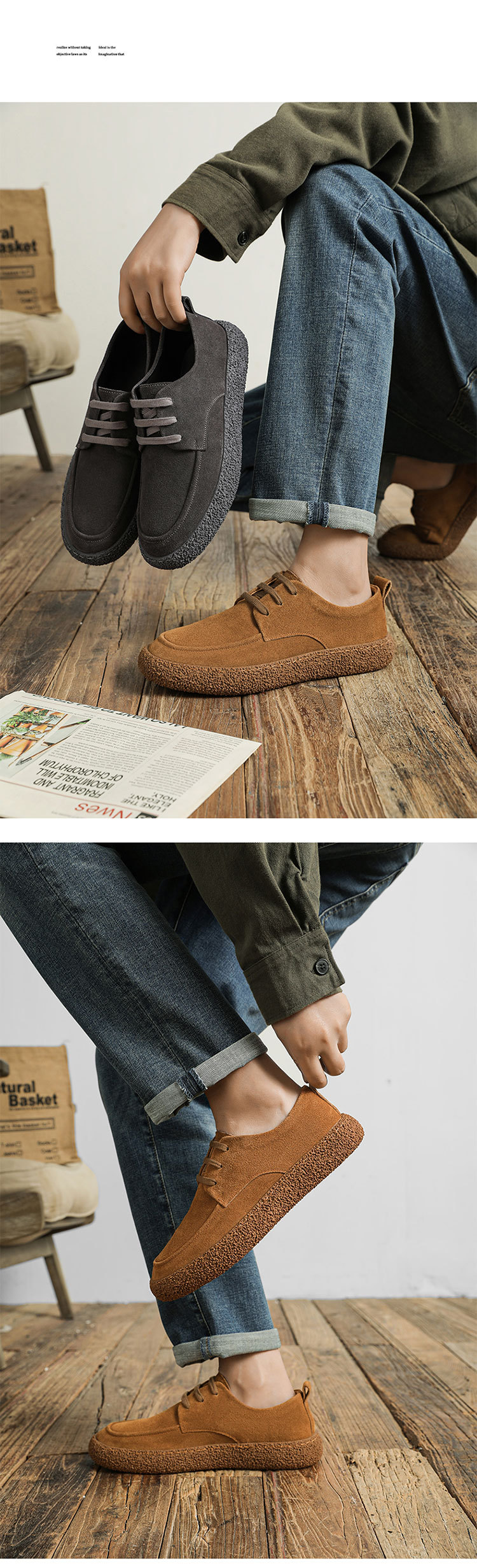 Spring new leather suede cowhide low-top lace-up outdoor wear-resistant retro casual shoes_vogvips.com