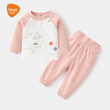 巴比象婴儿内衣套装儿童秋冬打底秋衣A类插肩印花两件套高腰秋裤