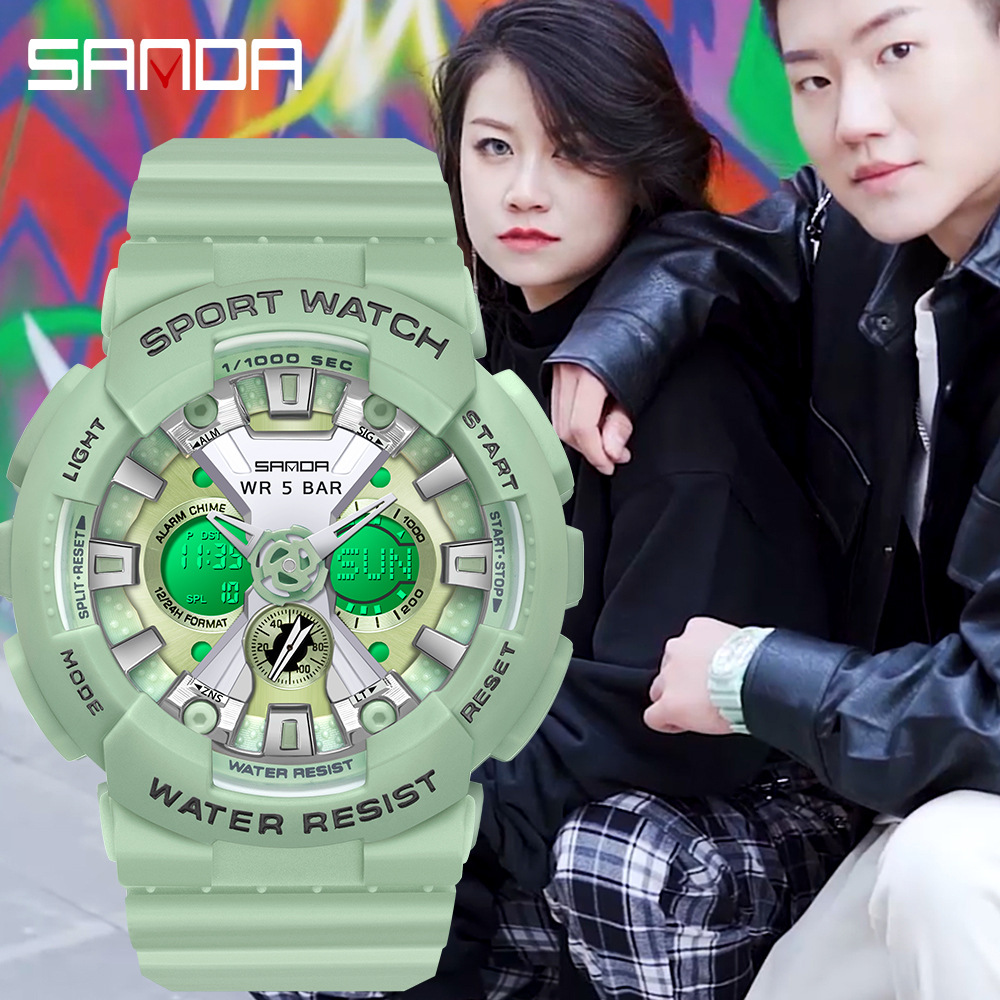Sanda 6068 Couple Watch Men's and Women's Harajuku Style Trendy Digital Men's and Women's Students Korean Style Simple Electronic Watch for Men