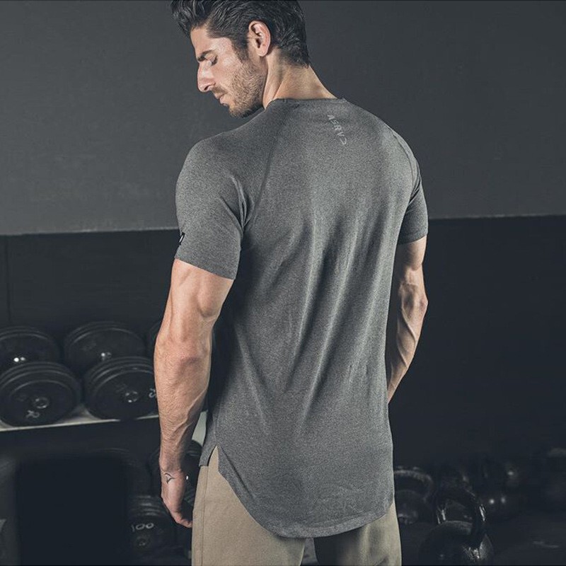 New Sports T-shirt Men's Summer Cotton Slim Stretch Running Crewneck T-shirt American Style Training Tights Men